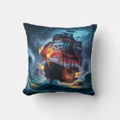 夜に荒海を航行する海賊船 クッション (正面)