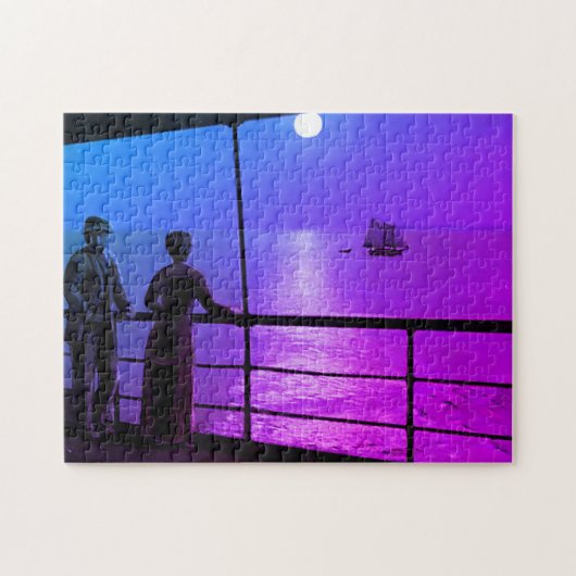 夜に通過する船舶の着色ヴィンテージパズル ジグソーパズル (横)