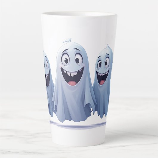 夜に集まる3体のハロウィンの幽霊フレンド カフェラテマグ (正面)