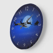 夜に飛ぶサンタおよび彼のトナカイ ラージ壁時計 (傾斜)