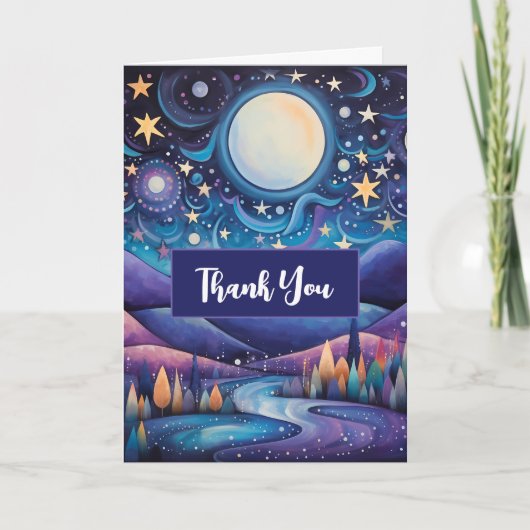 夜のお洒落大月の風景ありがとう カード (正面)