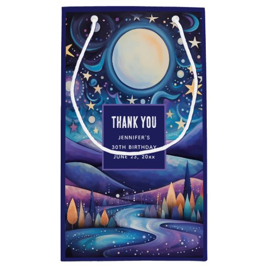 夜のお洒落大月の風景ありがとう スモールペーパーバッグ (裏面)