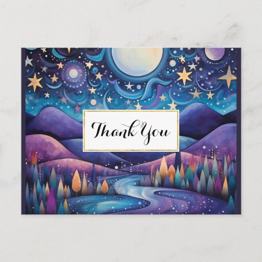 夜のお洒落大月の風景ありがとう ポストカード (正面)