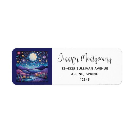 夜のお洒落大月の風景のアドレス ラベル (正面)