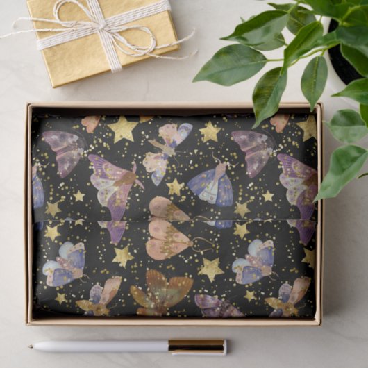 夜のお洒落蛾の蝶の金ゴールドスタフェイクーズ 薄葉紙 (ギフト)