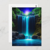 夜のかわいらし神秘的な滝 ポストカード (正面/裏面)