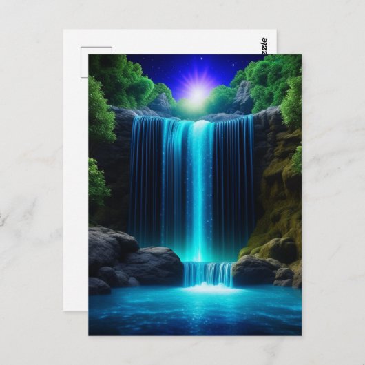 夜のかわいらし神秘的な滝 ポストカード (正面/裏面)