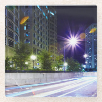 夜のぼやけられた交通 ガラスコースター