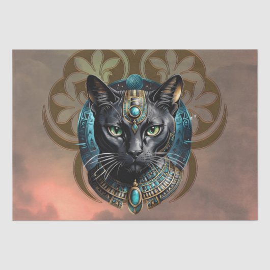 夜のように黒いエジプトの神秘的な猫 薄葉紙 (正面)