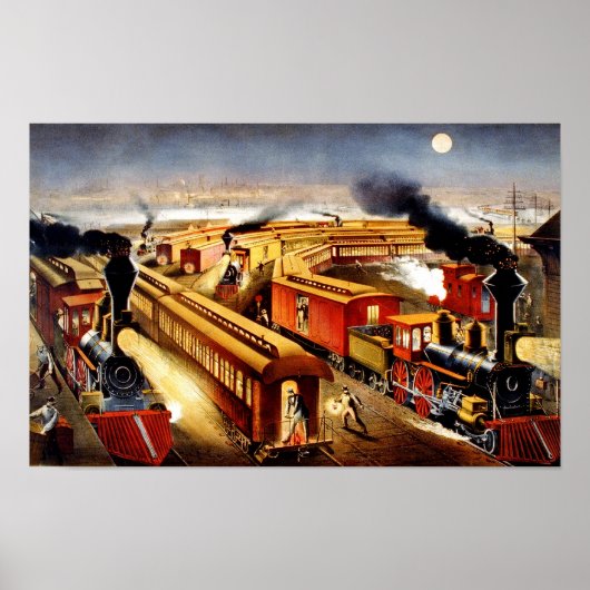 夜のアメリカの鉄道ジャンクション ポスター (正面)