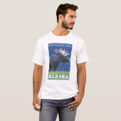 夜のアメリカヘラジカ-ピーターズバーグ、アラスカ Tシャツ (正面フル)