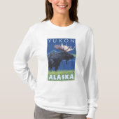 夜のアメリカヘラジカ-ユーコン準州、アラスカ Tシャツ (正面)