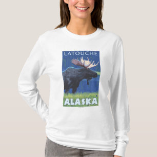 夜のアメリカヘラジカ- Latouche、アラスカ Tシャツ