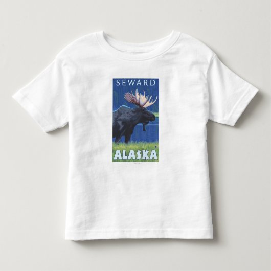 夜のアメリカヘラジカ- Seward、アラスカ トドラーTシャツ (正面)