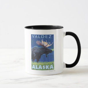 夜のアメリカヘラジカ- Valdez、アラスカ マグカップ