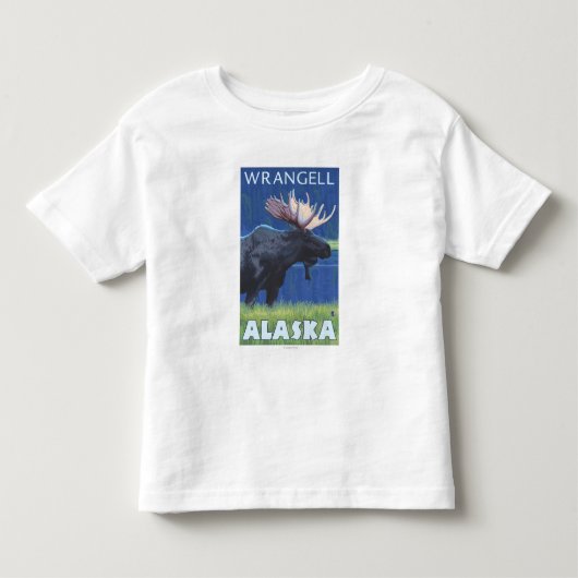 夜のアメリカヘラジカ- Wrangell、アラスカ トドラーTシャツ (正面)