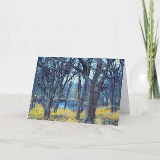 夜のアートファンタジーフォレストアートノートカード カード (正面)