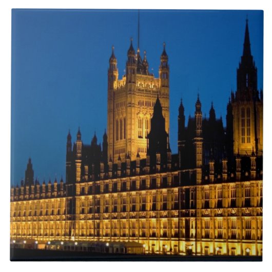 夜のイギリスの首都の議会の建物 タイル (正面)