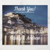 夜のエレガントブルークロアチアの町 スパークリングワインラベル (シングルラベル)