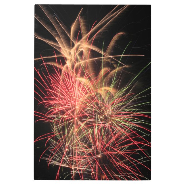 夜のオレンジと赤の色の縞模様 メタルプリント (正面)