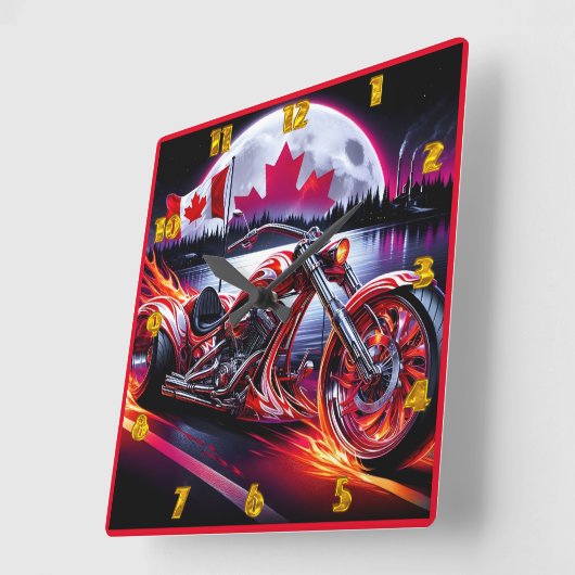 夜のカナダ国旗の炎と自由 スクエア壁時計 (傾斜)