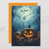 夜のカボチャ ハロウィン グリーティングカード 招待状 (正面/裏面)