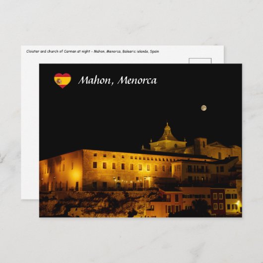 夜のカルメン教会 – メノルカ,スペイン ポストカード (正面/裏面)