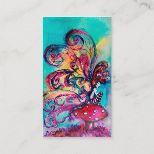 夜のキノコの小さな小妖精や小人、ファンタジー 名刺 (裏面)