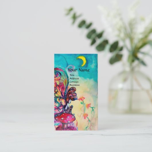 夜のキノコの小さな小妖精や小人、ファンタジー 名刺 (スタンド正面)