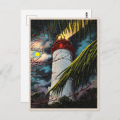 夜のキーウェスト灯台 ヴィンテージ シーン ポストカード (正面/裏面)