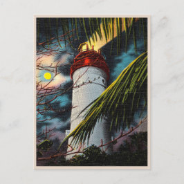 夜のキーウェスト灯台 ヴィンテージ シーン ポストカード