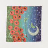 夜のケシの上のルナの蛾と家のレン タペストリー (正面(横))