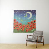 夜のケシの上のルナの蛾と家のレン タペストリー (インサイチュ)