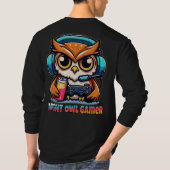 夜のゲーム好きのためのイラスト ナイトオウルゲーマー Tシャツ (裏面)