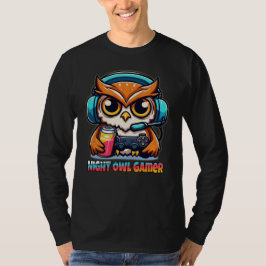 夜のゲーム好きのためのイラスト ナイトオウルゲーマー Tシャツ