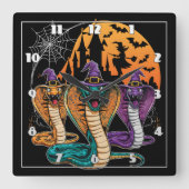 夜のコスチュームの鮮やかハロウィーンのヘビ スクエア壁時計 (正面)