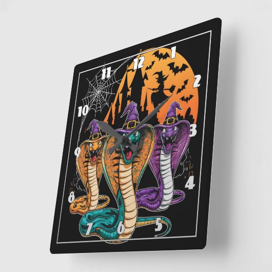 夜のコスチュームの鮮やかハロウィーンのヘビ スクエア壁時計 (傾斜)