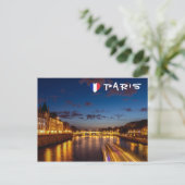 夜のコンシエルジュリーの照明 - フランス、パリ ポストカード (スタンド正面)