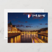 夜のコンシエルジュリーの照明 - フランス、パリ ポストカード (正面/裏面)