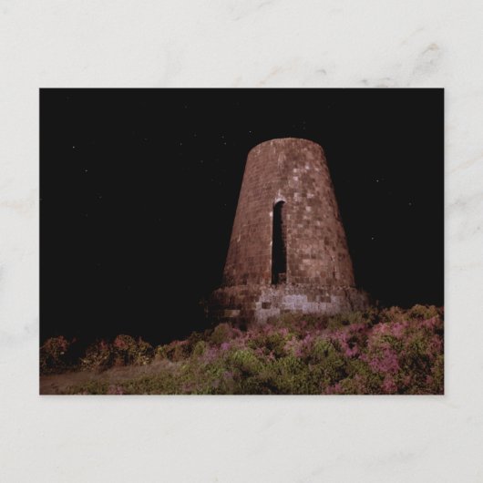 夜のサトウキビ圧搾機、ネビスのカリブ島 ポストカード (正面)