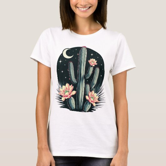夜のサボテンの花 Tシャツ (正面)