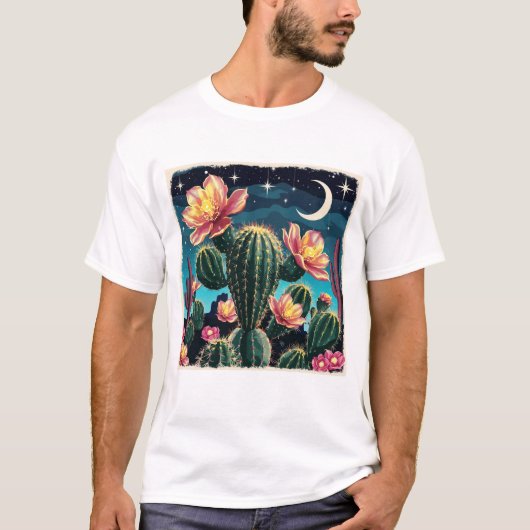 夜のサボテンの贈り物 Tシャツ (正面)