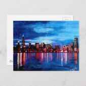 夜のシカゴのスカイライン ポストカード (正面/裏面)