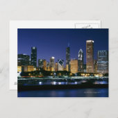 夜のシカゴのダウンタウンのスカイライン ポストカード (正面/裏面)