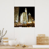 夜のシカゴの有名なランドマーク ポスター (キッチン)