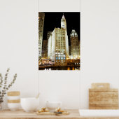 夜のシカゴの有名なランドマーク ポスター (キッチン)