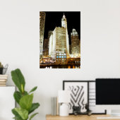 夜のシカゴの有名なランドマーク ポスター (ホームオフィス)