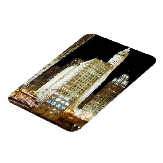 夜のシカゴの有名なランドマーク マグネット (左側)