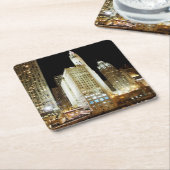 夜のシカゴの有名な陸標 スクエアペーパーコースター (アングル)