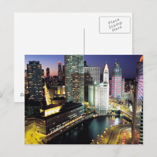 夜のシカゴ ポストカード (正面/裏面)